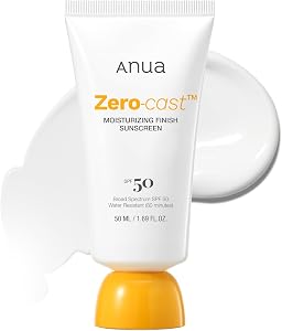 Anua, Zero-Cast Moisturizing Sunscreen SPF 50, Glow Natural Sunscreen for face, No White C